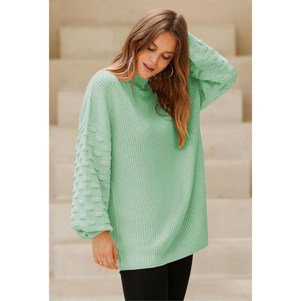 Sovoyontee Oversized Crewneck Long Puff Sleeve Chunky Knit Sweater Sz M